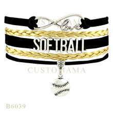 (10 PCS/lot) Custom Infinity Love Softball Mom Softballl Charm Bracelets  G