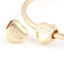 10 Pcs a Lot Gold Color Alloy Beads Heart Shape With MOM Letter DIY Big Hol