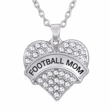 Lemegeton Sport Jewelry Heart Clear  Crystal Pendant  FOOTBALL MOM Necklace
