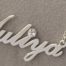 925 Solid Silver Name Necklace with Crystal Custom Nameplate Pendent Mom Gi