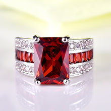 Princess Cut Big Red Princess Cut CZ Stone Rings Exquisite Finger Silver Ri