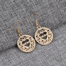 Chic Gold Color Hollow Royal Flower Carved Earrings Love Heart Letter Mom E