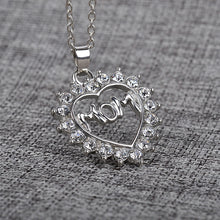 OMENG  Korean Mother  Love "Mom" Crystal Heart Pendant Necklace Mother's Da