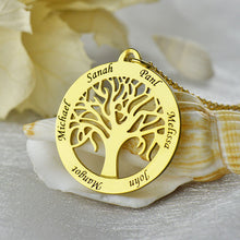 Gold Color Family Tree Necklace Engraved Circle Name Necklace Personalized