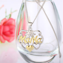 Kei Mi Brand Gold "Mama" Letter Rose Flower Heart Pendant Crystal Necklace
