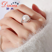 DAIMI Huge Pearl Ring 10 11mm White Freshwater Pearl & Sterling Silver Adju