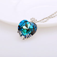 YFN Fashion Women Necklace Four Leaf Clover & Love Heart Blue Austrian Crys