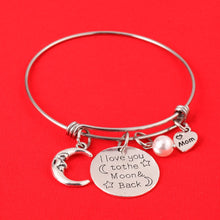Silver Plated Girls I Love You To the Moon and Back Expandable Wire Bangle