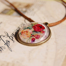 Baroque Style Rose Flower Print Necklace Leather Long Necklace Mothers Day