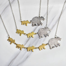 ZHEFANKU Mama Bear And Cub Animal Pendant Necklace Gold Silver Mother Kids