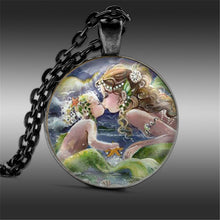 Mermaid Kissing Baby Art Print Pendant Necklace Glass Jewelry Charm Gifts f