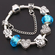 BAOPON Silver Heart Bracelets For Women With Blue Crystal & Glass Murano MO