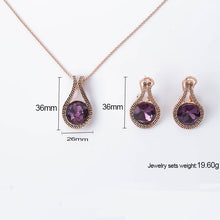 Retro Purple Austrian Crystal Gold color Pendant Drop Earrings Jewelry Sets