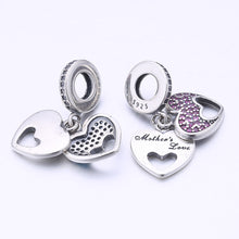 925 Sterling Silver I Love My Mom Charm Red Crystal Heart Beads Fit Pandora
