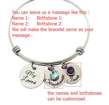My Love Silver Bangles Custom Names & Birthstone Gift for Mom and Kids Fami