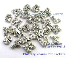 26pcs alloy and rhinestone floating living charms letters 5 8mm for living