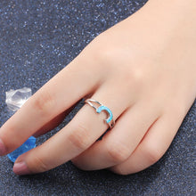 Female Letter C Design Blue Opal Stone Ring Women Authentic 925 Sterling Si