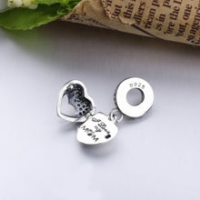 100% 925 Sterling Silver Mom Heart Dangle Charms Fit Original Pandora Brace