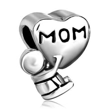 Fashion 5PCS Zinc Alloy Big Hole Heart MOM Baby Spacer Bead Fit DIY Europea