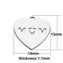 Fnixtar Polished Stainless Steel Letter MOM Charms Heart Shape For Mom Jewe