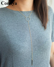 Comiya Gold Color Thin Chain Round Circle Simple Necklace Long Tassel Bar P