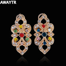 AWAYTR Elegant Flower Jewelry Set Multicolor Cubic Zircon Pendant/Earrings