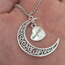 70CM Sweater Chain New Antique Silver Crescent Moon Pendant Love Family Gif