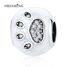 New Authentic 925 Sterling Silver Footprints Dog Love Mom Heart Shape Beads