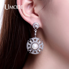 UMODE Ethnic Luxury Created Pearl Dangle Earrings for Women White Gold Colo