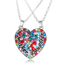 Rhinestone Crystal Love Pendant Necklace Antique Mom Daughter Family Gift S