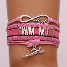 (10Pcs/Lot) Infinity Love Swim Mom Bracelet & Bangles Handmade Leather Brac
