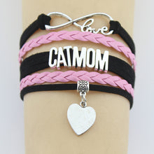 Drop Shipping Infinity Love Cat Mom Heart Bracelets Bangles Handmade Leathe