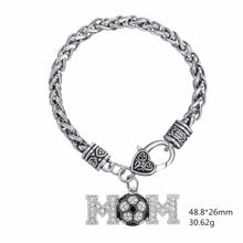 Skyrim Vintage crystal enamel soccer ball mom bracelet on 6mm wheat link ch