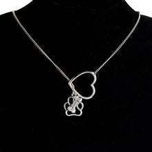 Hollow Heart Dog Paw Bone Pendant Necklace Silver Love Animal Necklaces For
