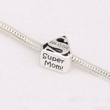 925 Sterling Silver Super Mom Heart Charm European Beads Fit Pandora Bracel