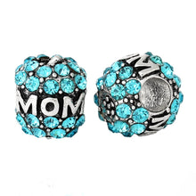 DoreenBeads European Charm Beads Apple antique silver Blue Rhinestone "Mom"