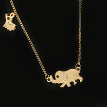 Elephant Mom Baby Pendants Necklaces Women Double Charm Crystal Animal Chok
