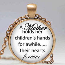 Mother child necklace quote, mother has her children's hands jewelry, mothe