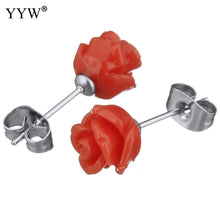 YYW Wedding Mom 7/8/9mm Colorful Resin Imitation Coral Stone Flower Earring