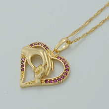 Anniyo Heart Hand in Hand Necklaces With Zirconia Light Gold Color,Love Mom