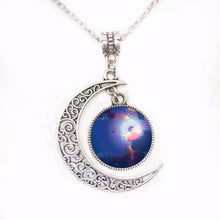 1 Pieces Crescent Moon and Nebula Glass Cabochon Necklace New Moon Pendant