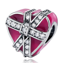 100% Authentic 925 Sterling Silver Latin Love Heart MOM Glaze Magenta Prese