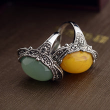 Vintage Antique Silver Plated Green Aventurine  Natural Stone Women Men Rin