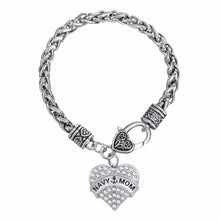 Lemegeton Crystal Navy Wife and  Navy mom  Heart Charm Lobster Claw Bracele