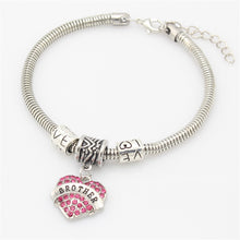 Fashion Mom Brother Nana Family Heart Crystal Silver Bracelet Jewelry Thank