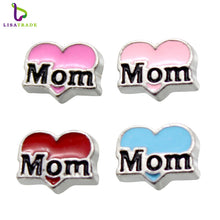 Diylocket fashion 8MM colorful "mom" zinc alloy brand floating heart charms