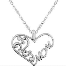 Fashion Austrian Crystal Heart Mom Pendant Necklace for Women Silver Chain