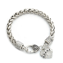 Silver Tone Crystal Rhinestone MOM MIMI NANA SISTER Hope Heart Charm Bracel