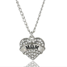 Jewelry Fashion Silver Tone Crystal Rhinestone Mom Heart Word Necklace For