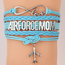 (10pcs/lot) Infinity Love AIRFORCE MOM Bracelet Airplane Charm Leather Rope